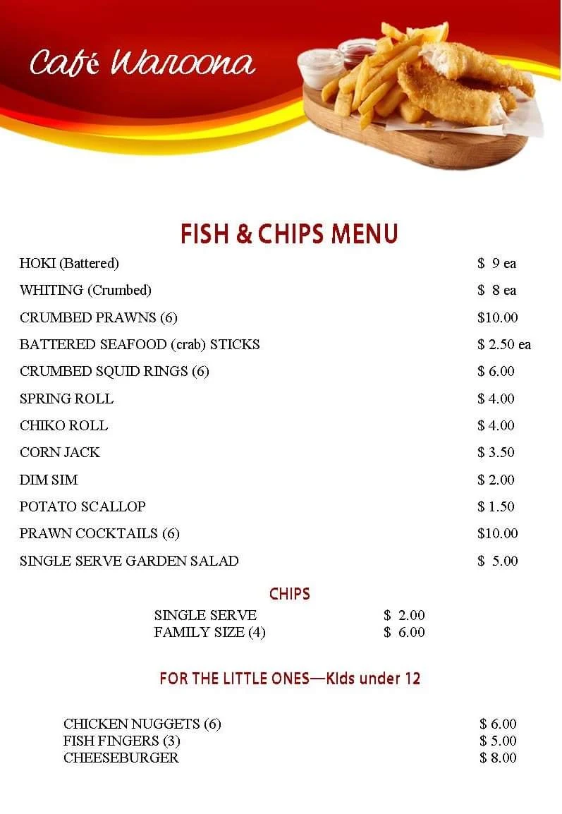 Menu, Cafe Waroona