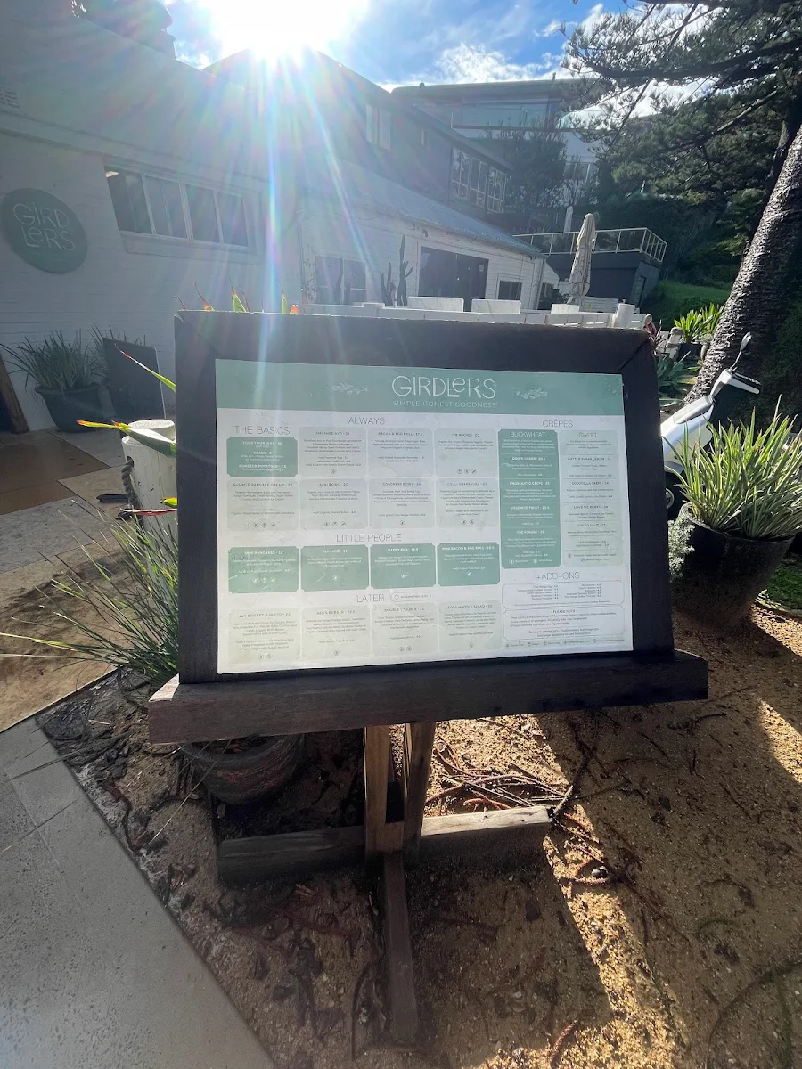 Menu, Girdlers Café - Narrabeen