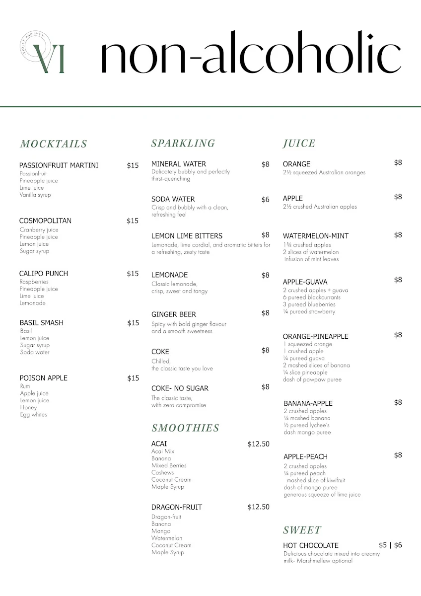 Menu, Violet and Ivvy