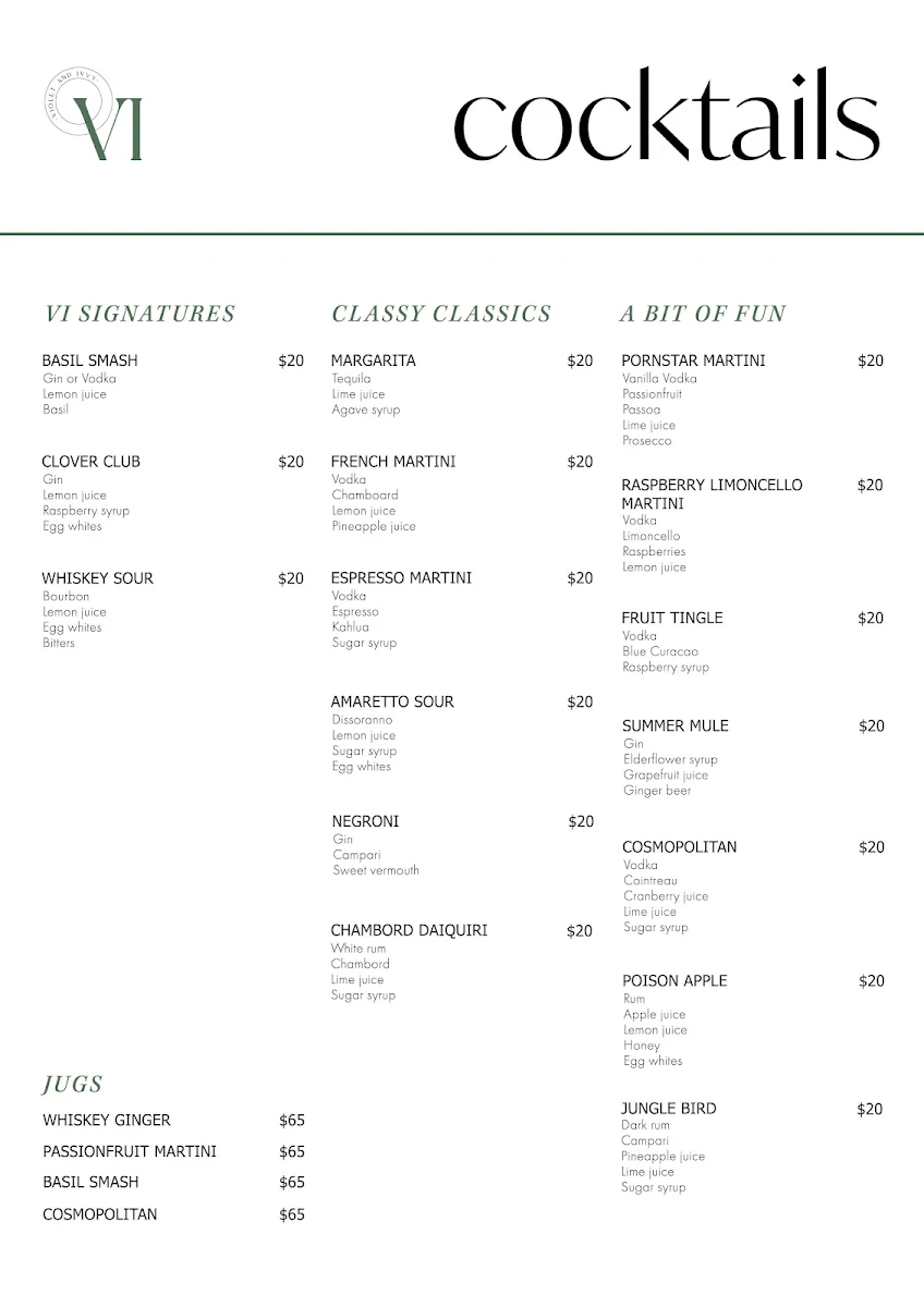 Menu, Violet and Ivvy
