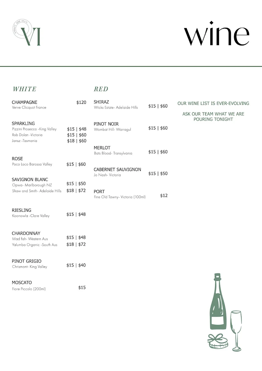 Menu, Violet and Ivvy
