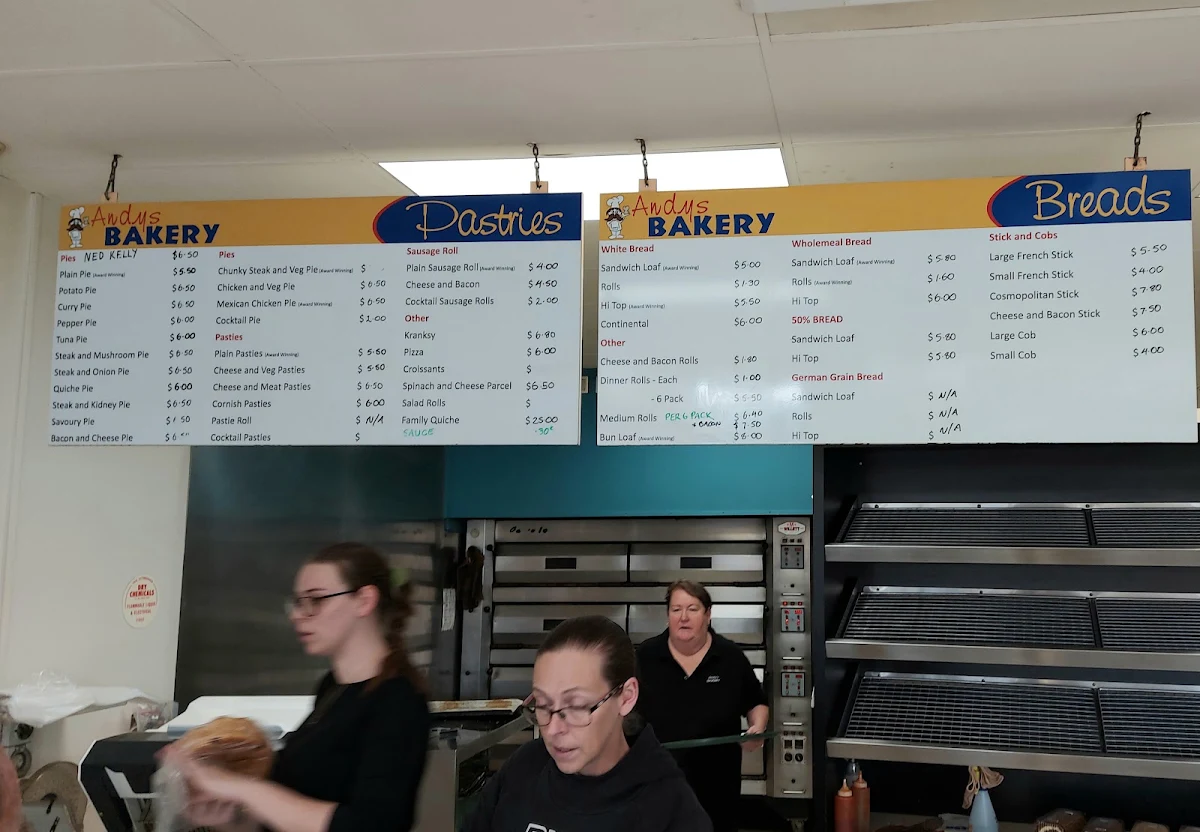 Menu, Andy's Bakery