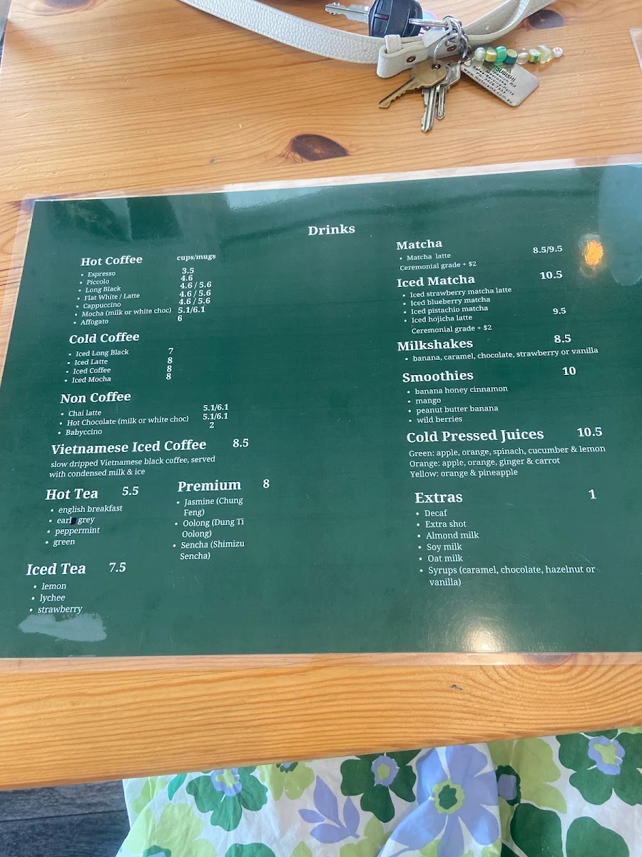 Menu, Kohi Cafe