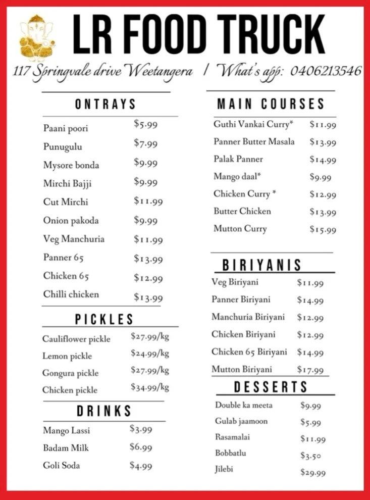 Menu, LR KITCHEN ( Food Truck)