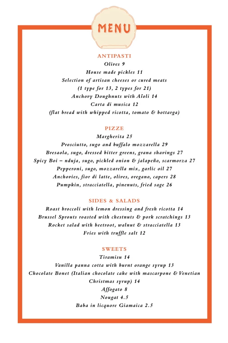 Menu, La Perla Bar and Restaurant