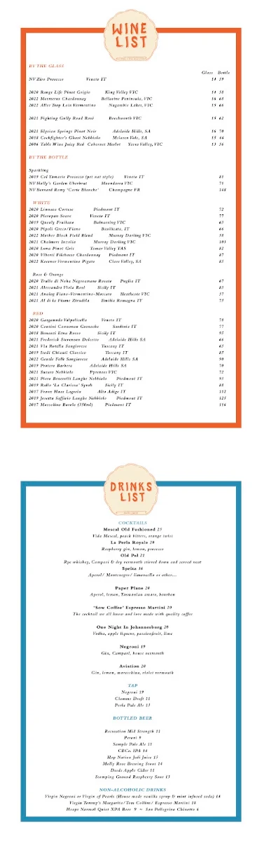 Menu, La Perla Bar and Restaurant