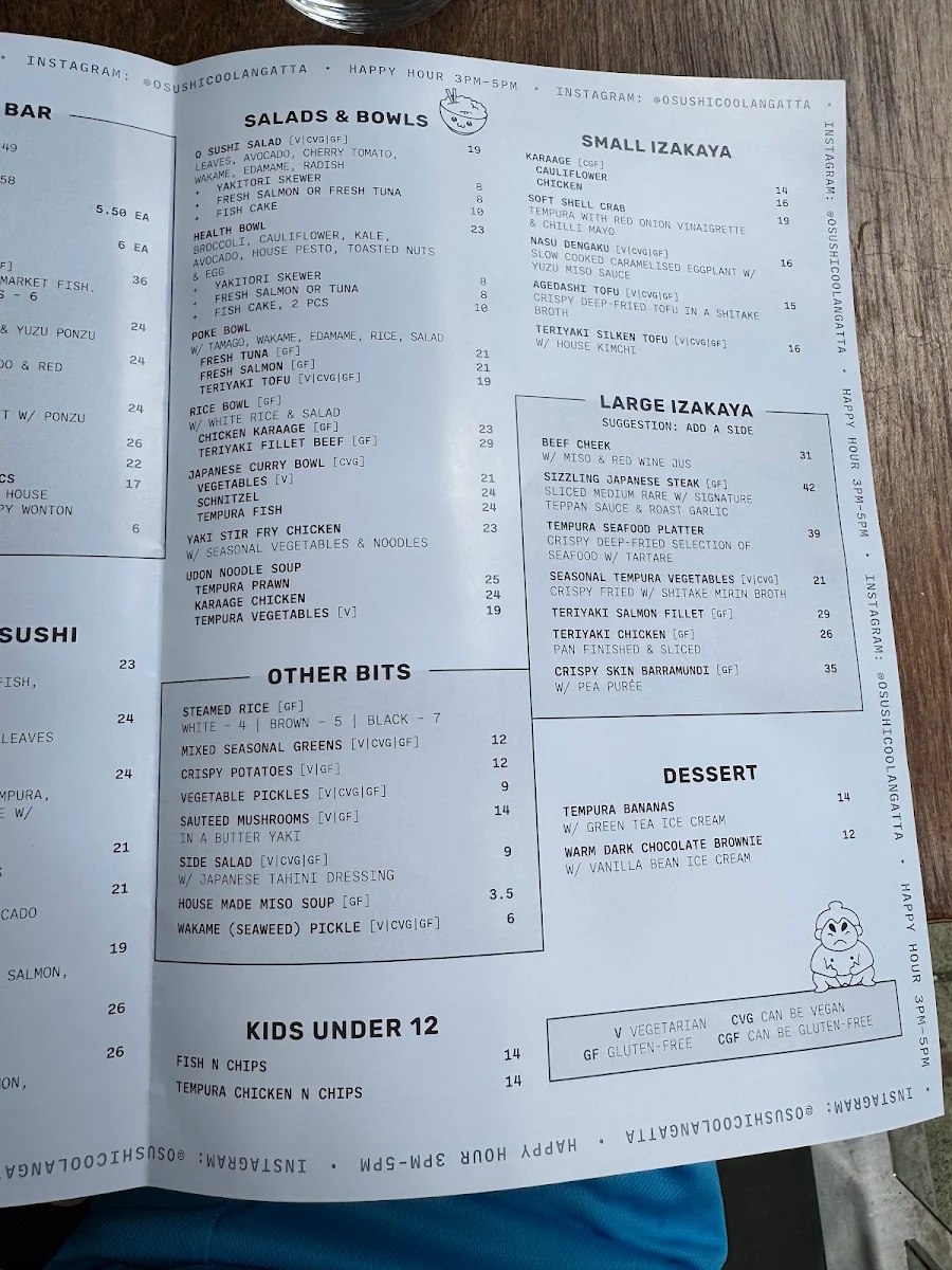 Menu, OSushi Coolangatta
