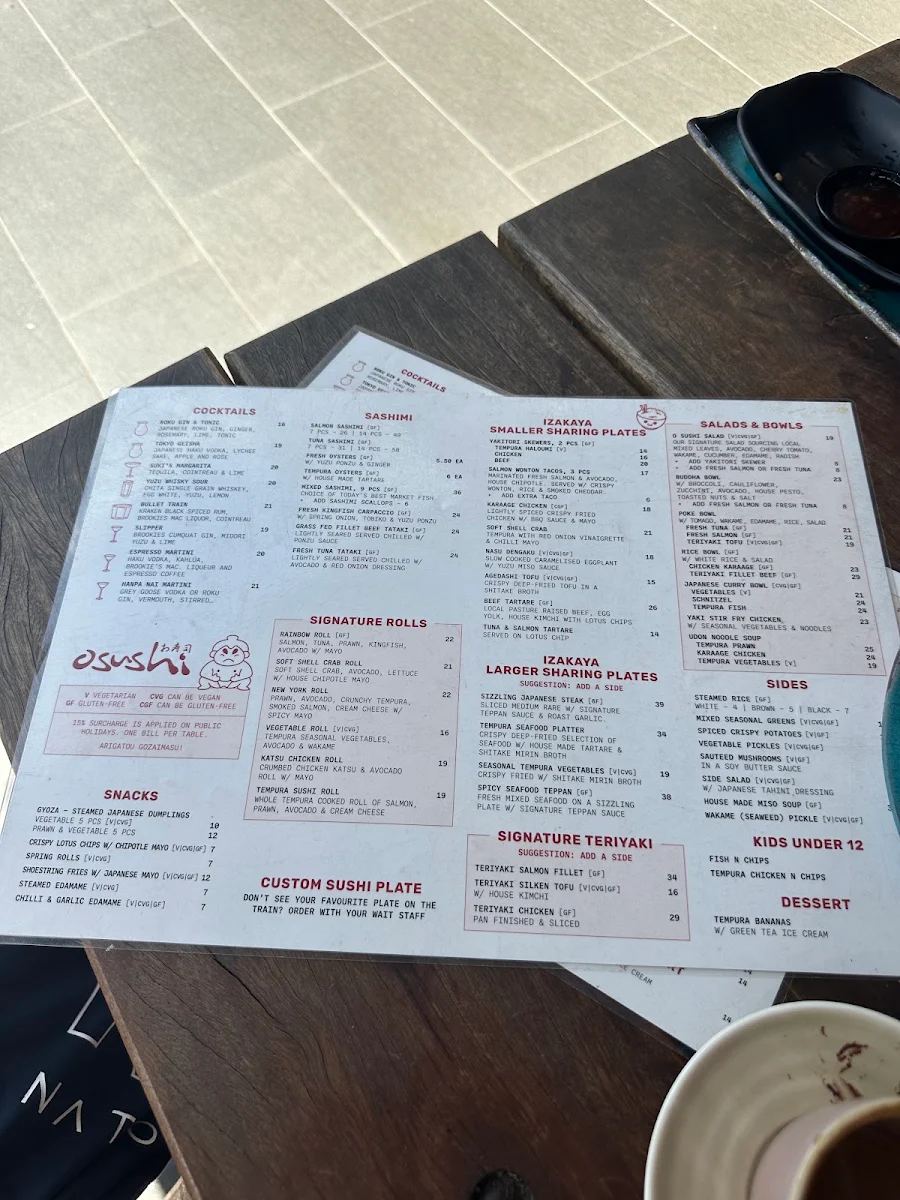 Menu, OSushi Coolangatta