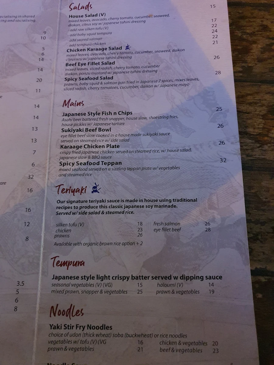 Menu, OSushi Coolangatta