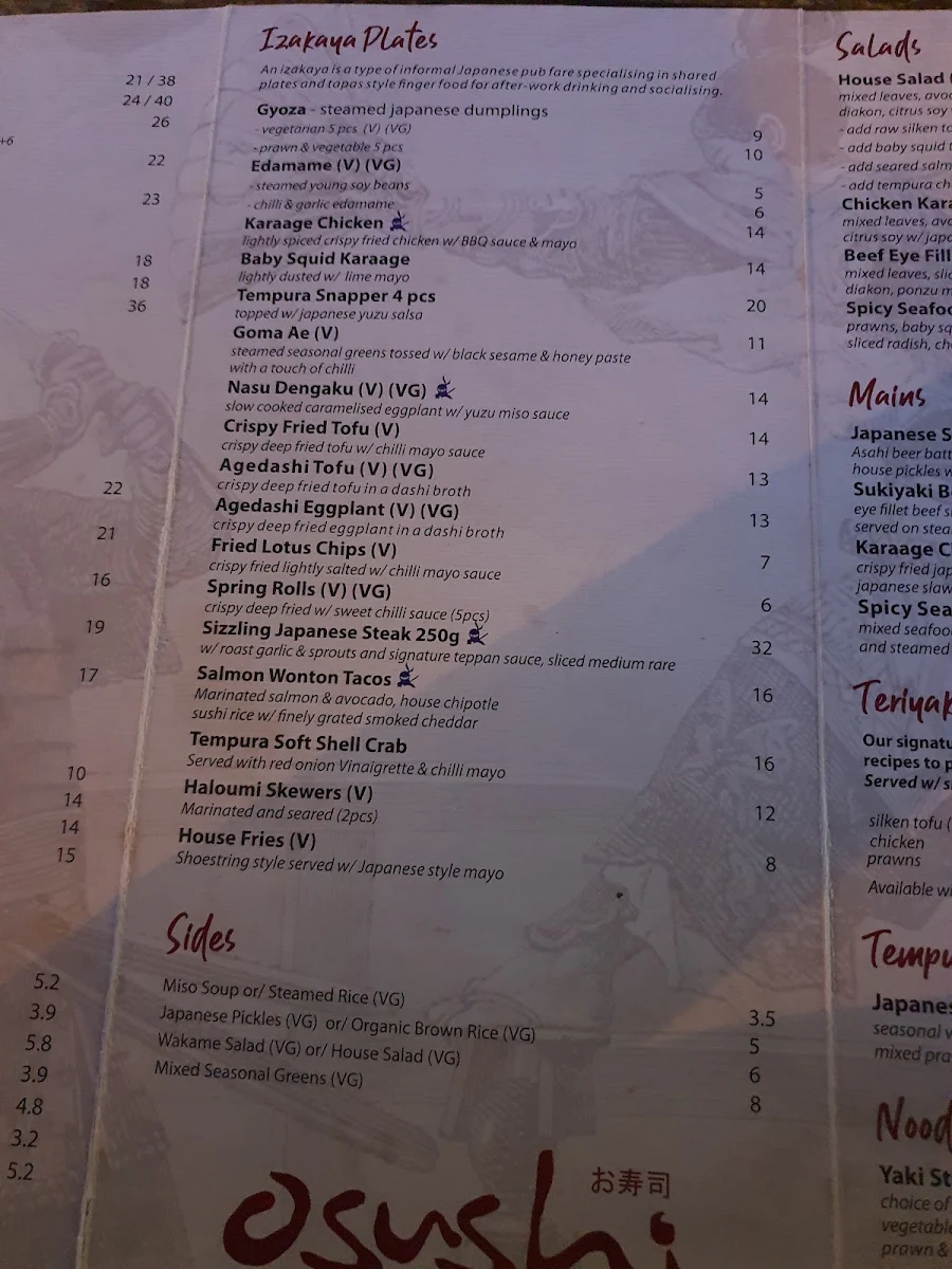 Menu, OSushi Coolangatta