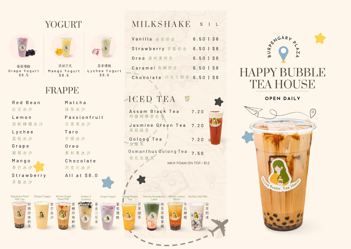 Menu, Happy Bubble Tea House