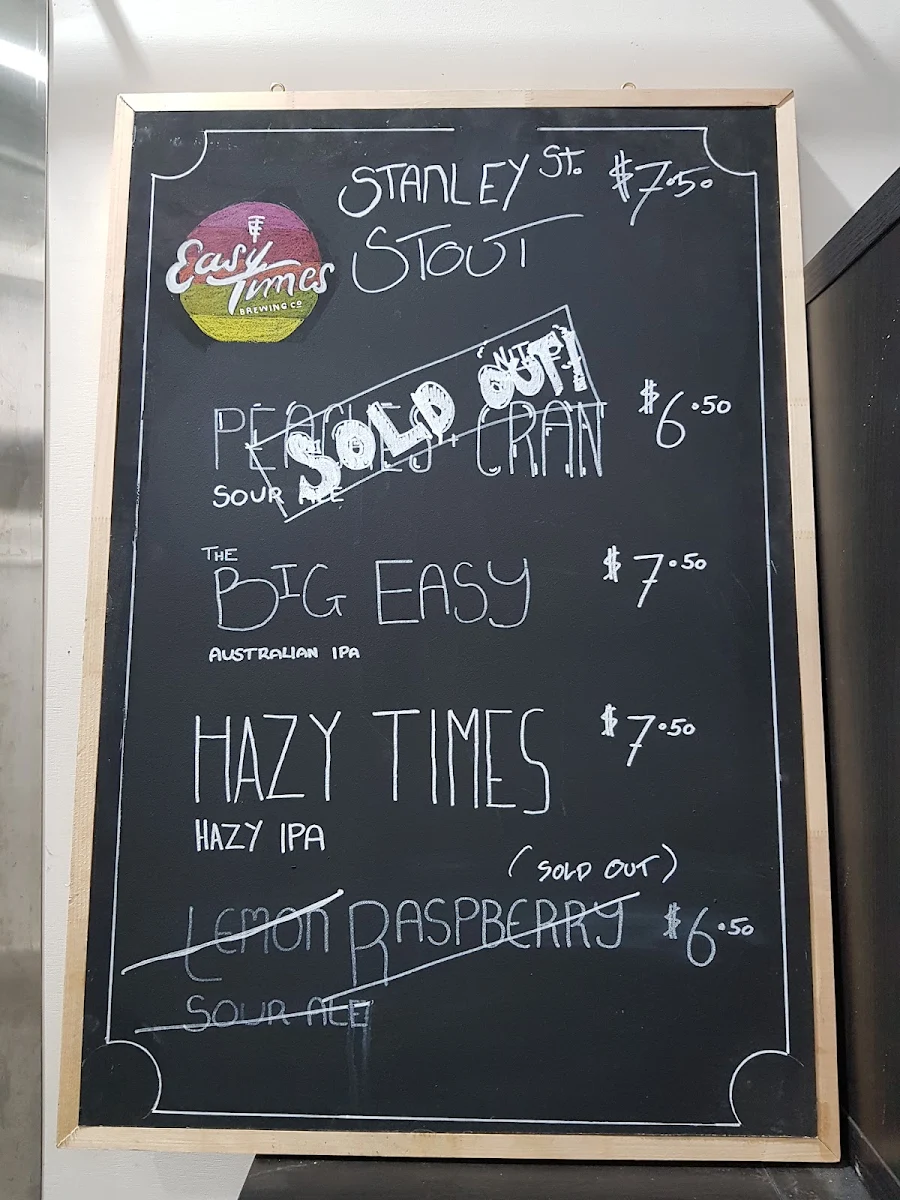 Menu, Easy Times Brewing Company