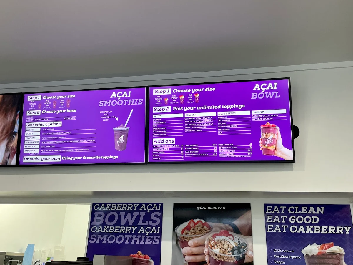 Menu, Oakberry Acai Broadbeach