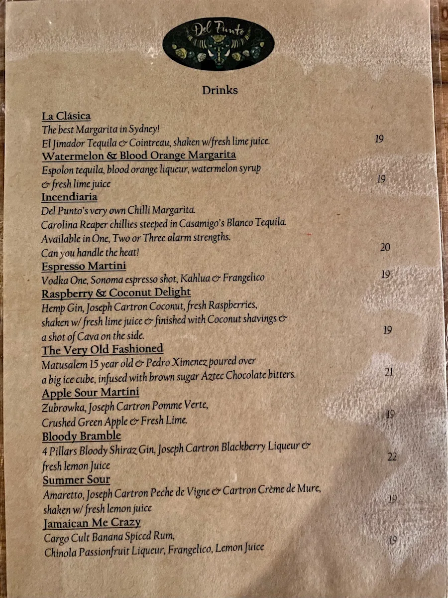 Menu, Del Punto