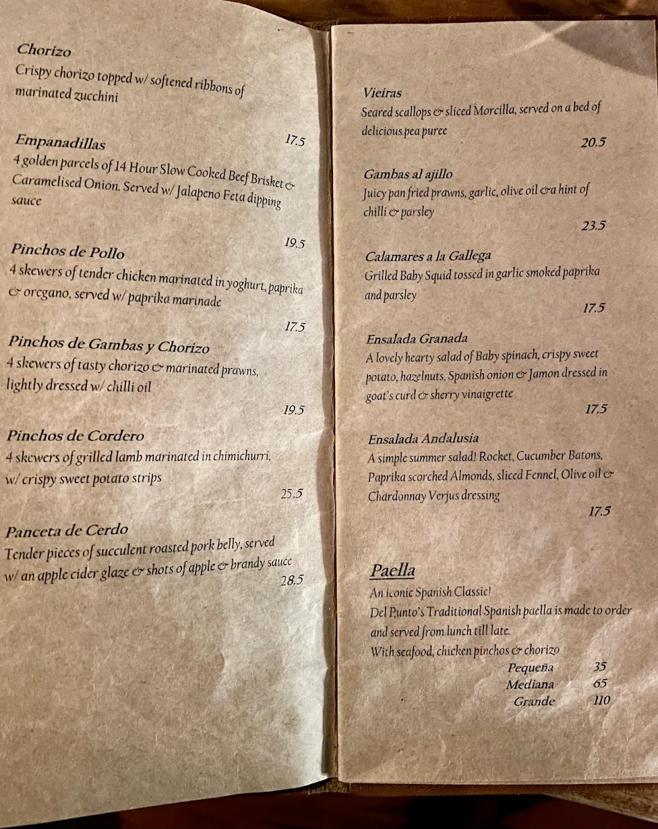 Menu, Del Punto