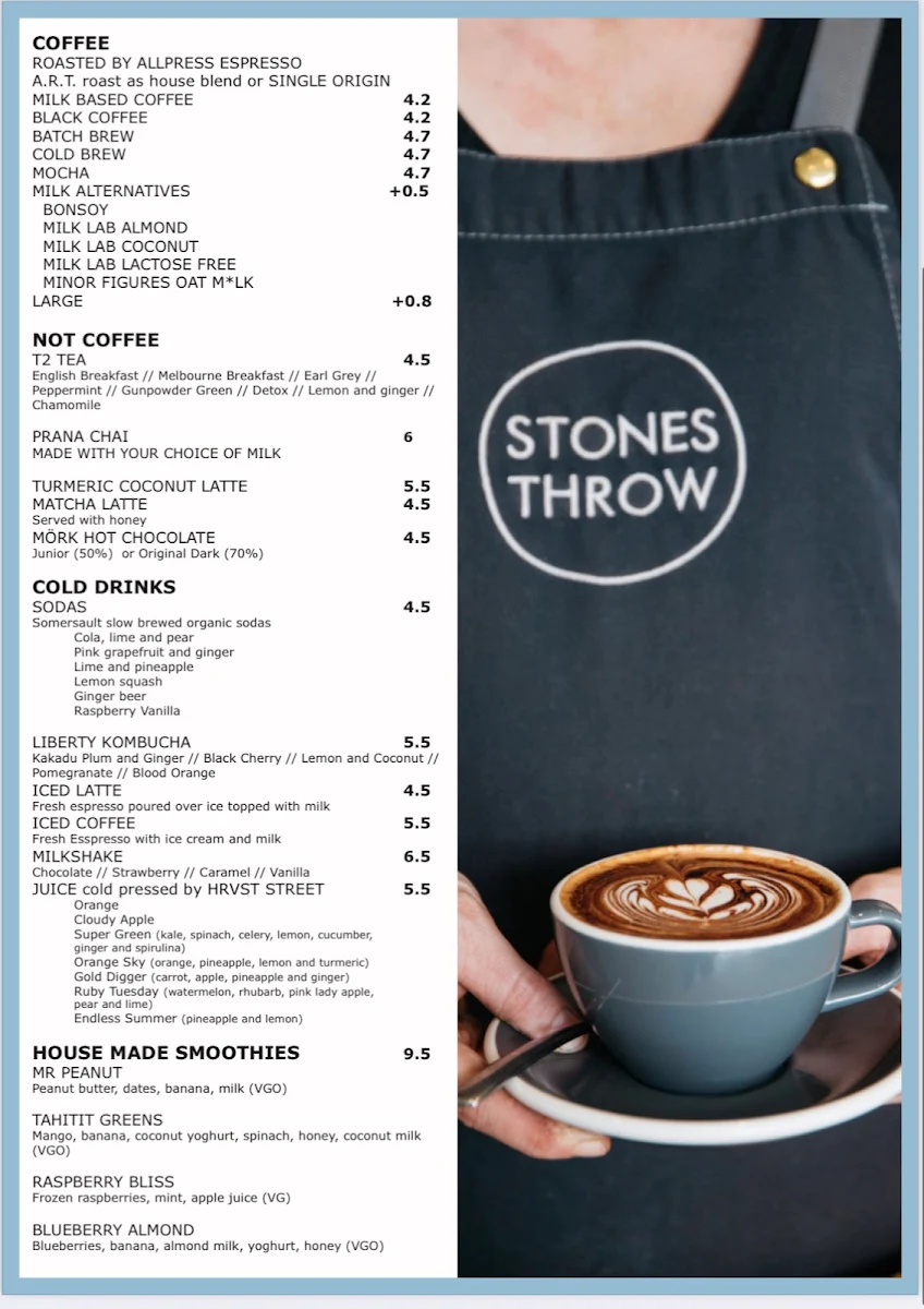 Menu, Stones Throw Cafe