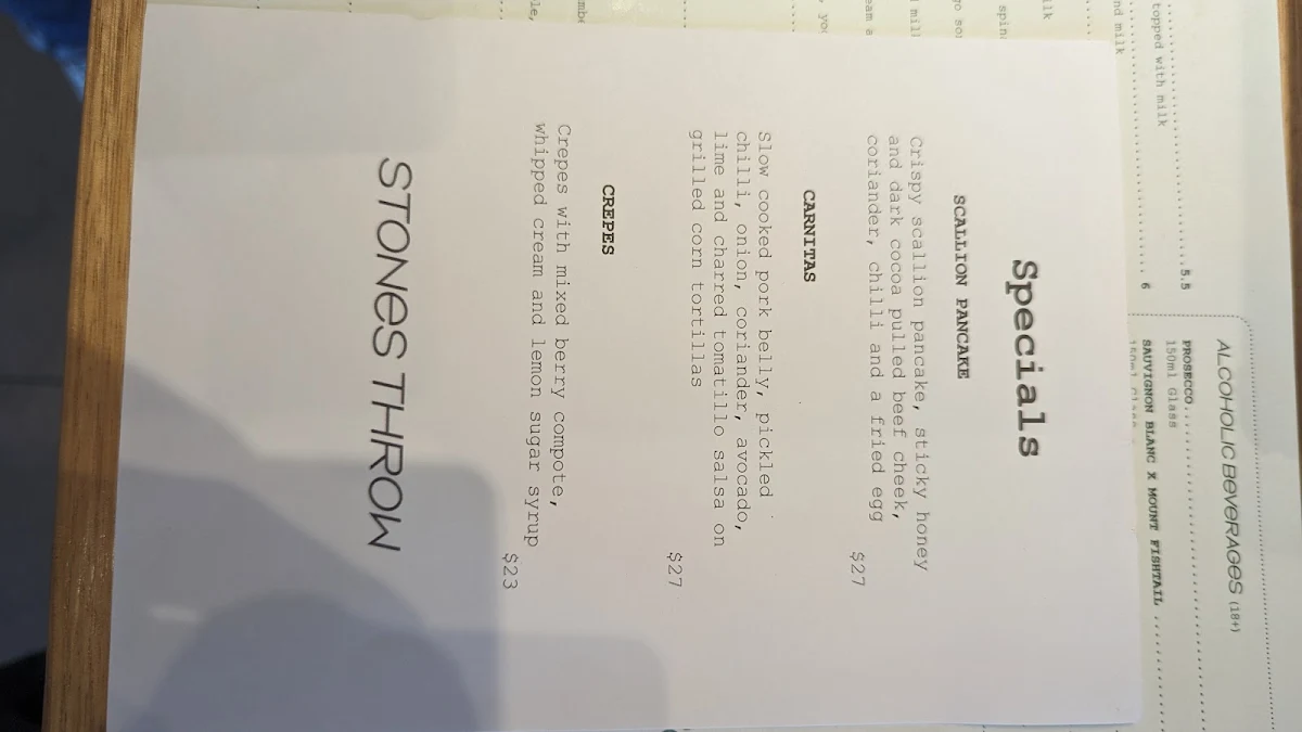 Menu, Stones Throw Cafe