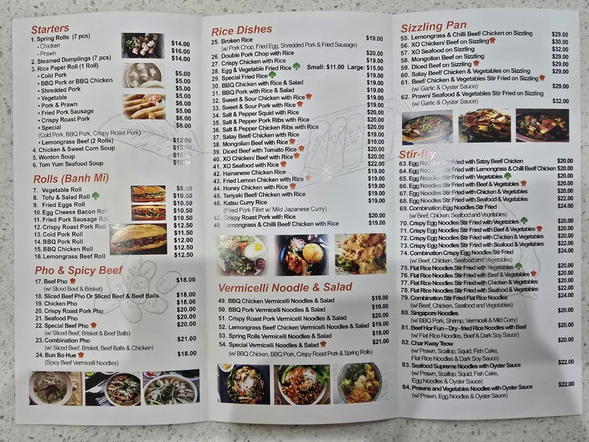 Menu, Pho n Rolls