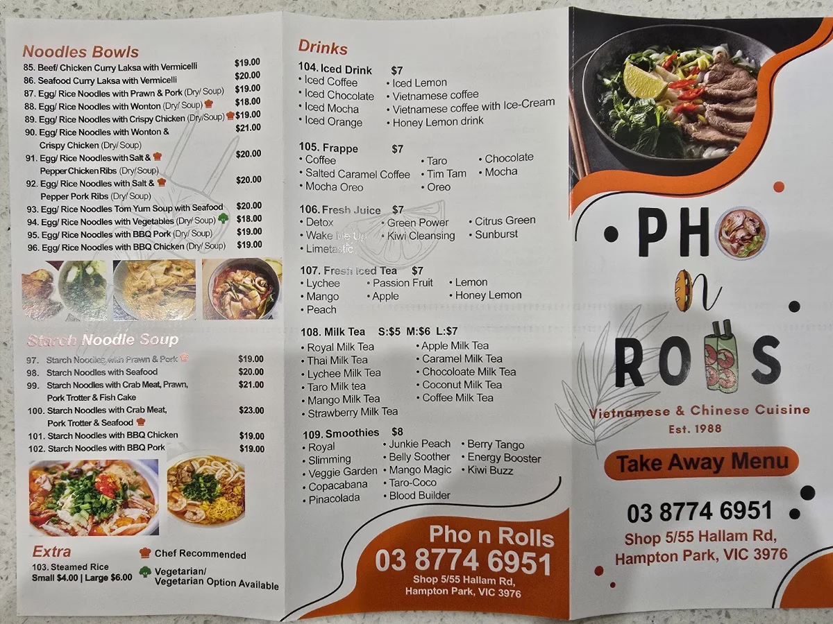Menu, Pho n Rolls