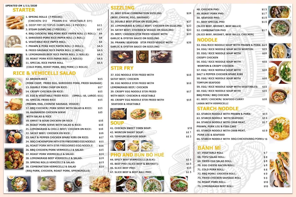 Menu, Pho n Rolls