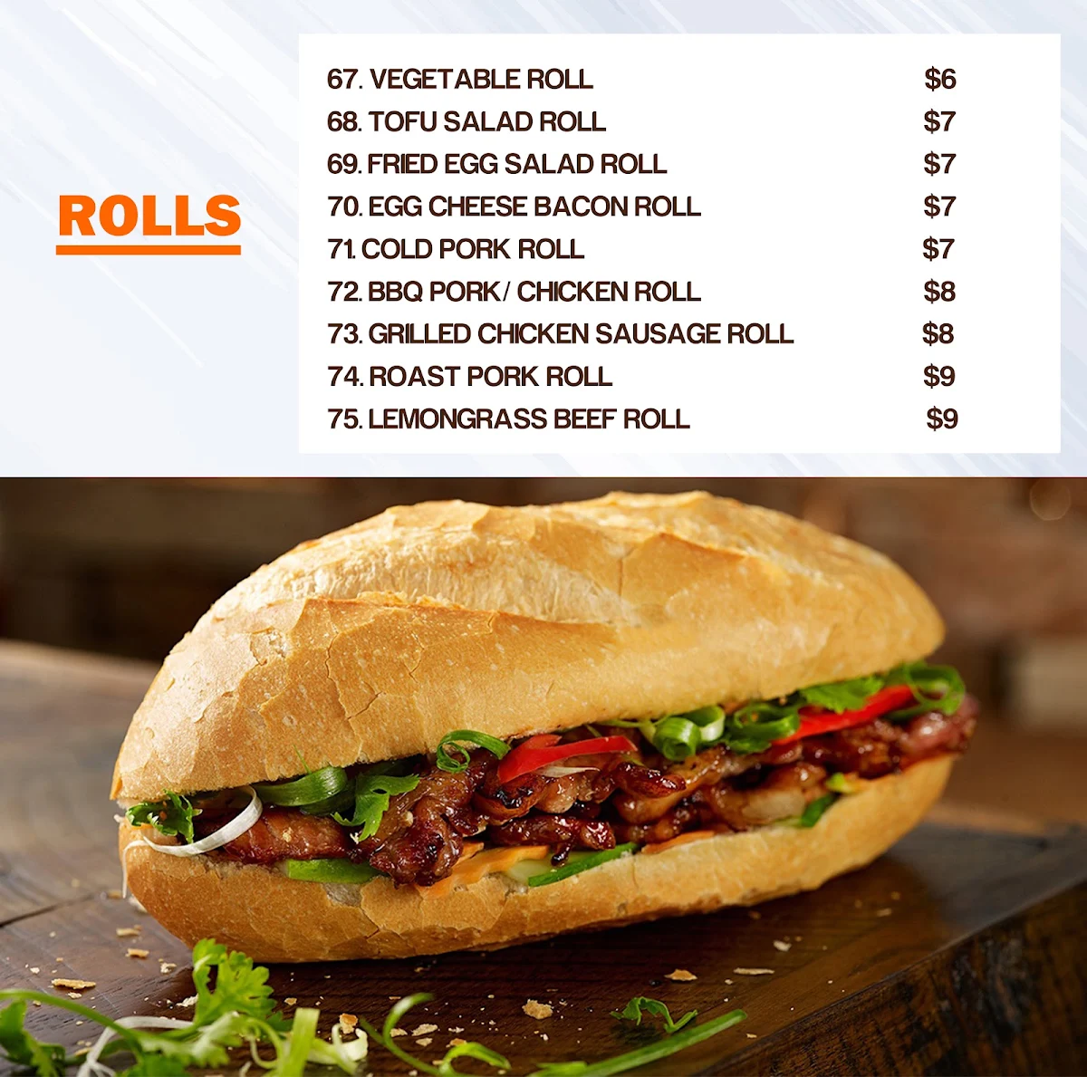 Menu, Pho n Rolls