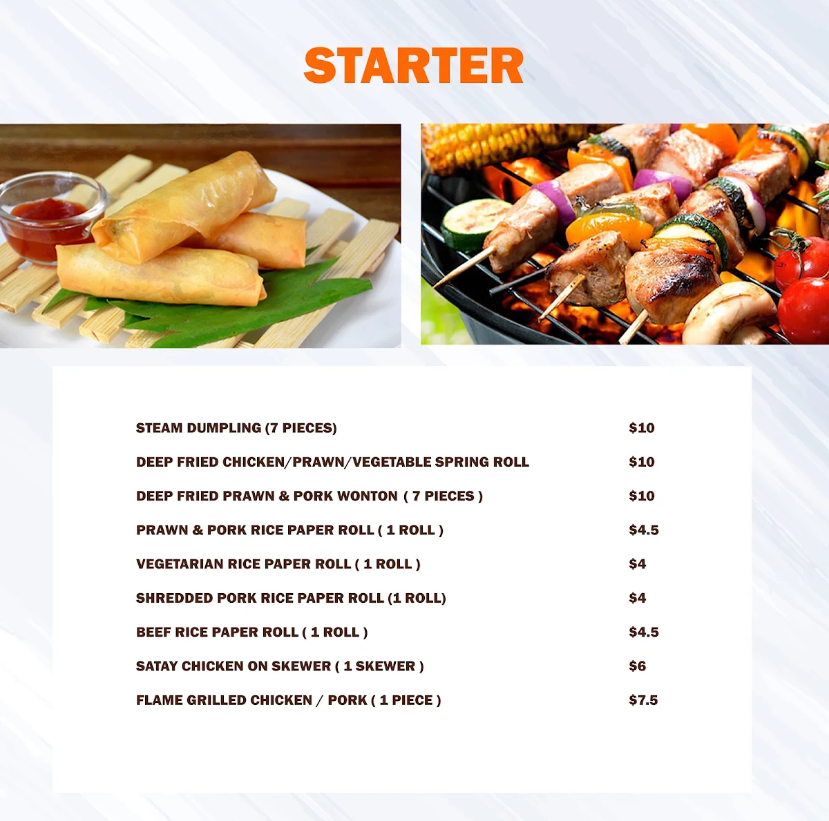 Menu, Pho n Rolls