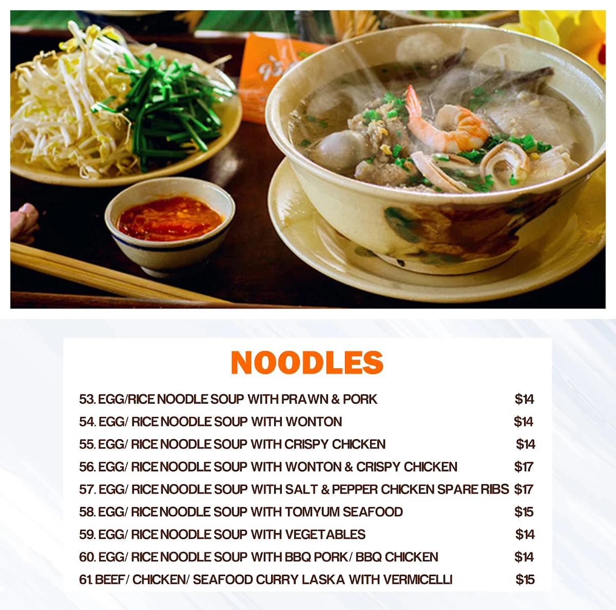 Menu, Pho n Rolls
