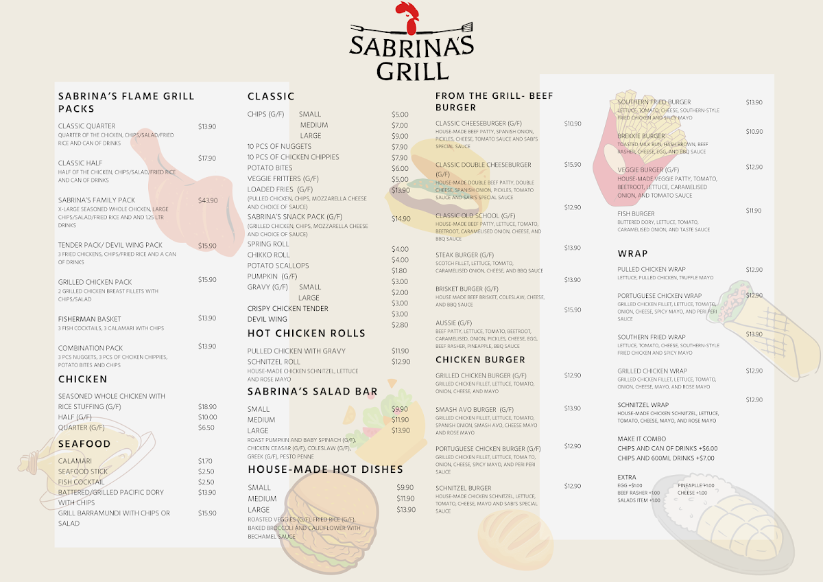 Menu, Sabrina's Grill