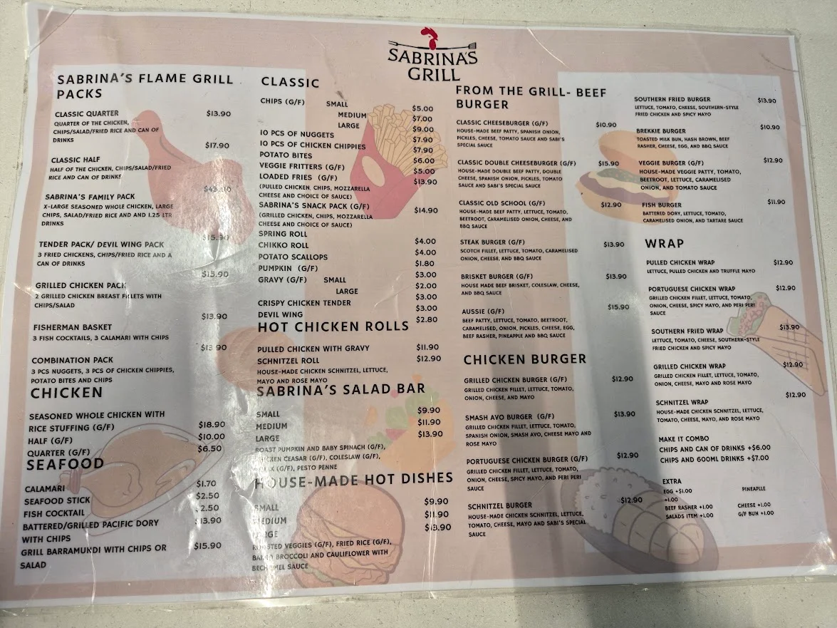 Menu, Sabrina's Grill