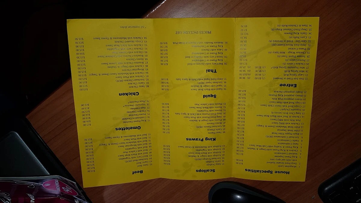 Menu, Golden Lake Chinese Restaurant