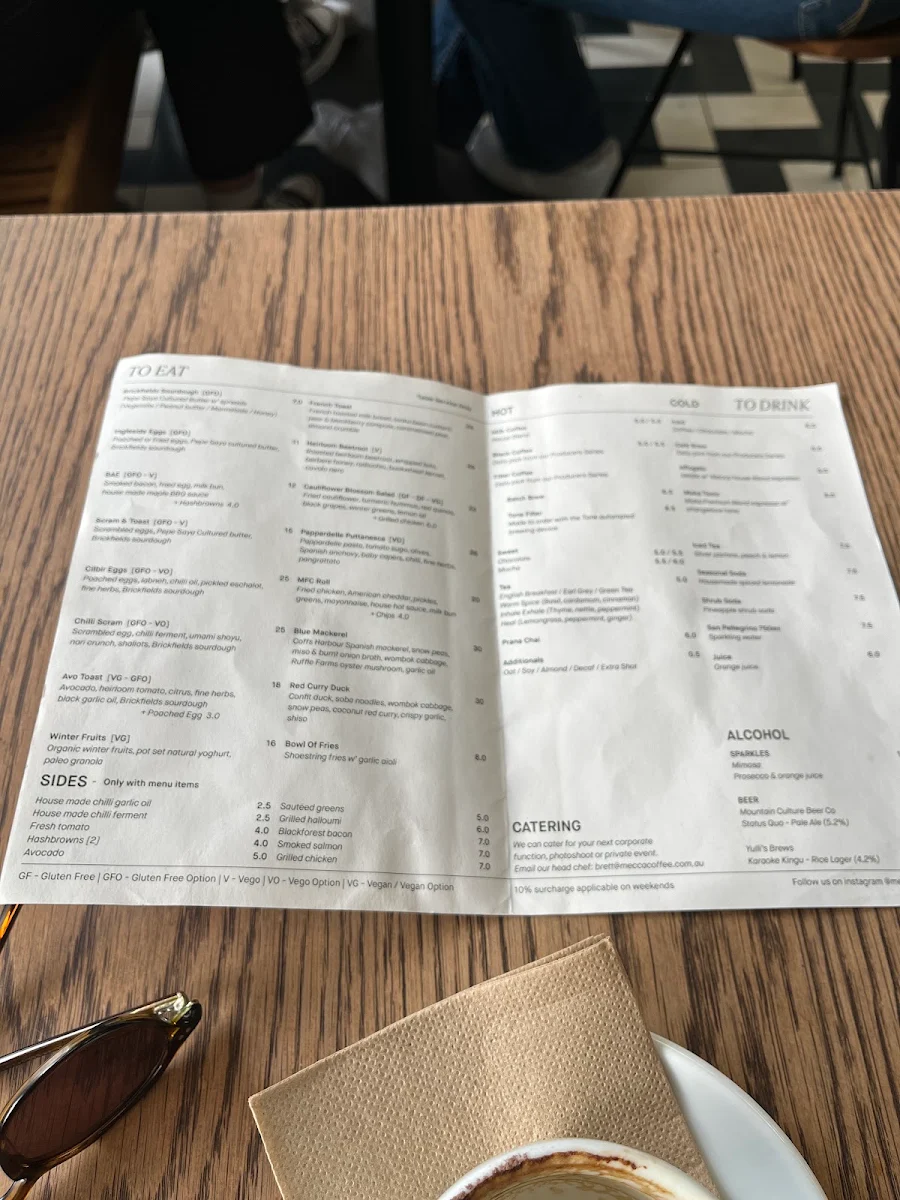 Menu, Mecca Coffee - Alexandria