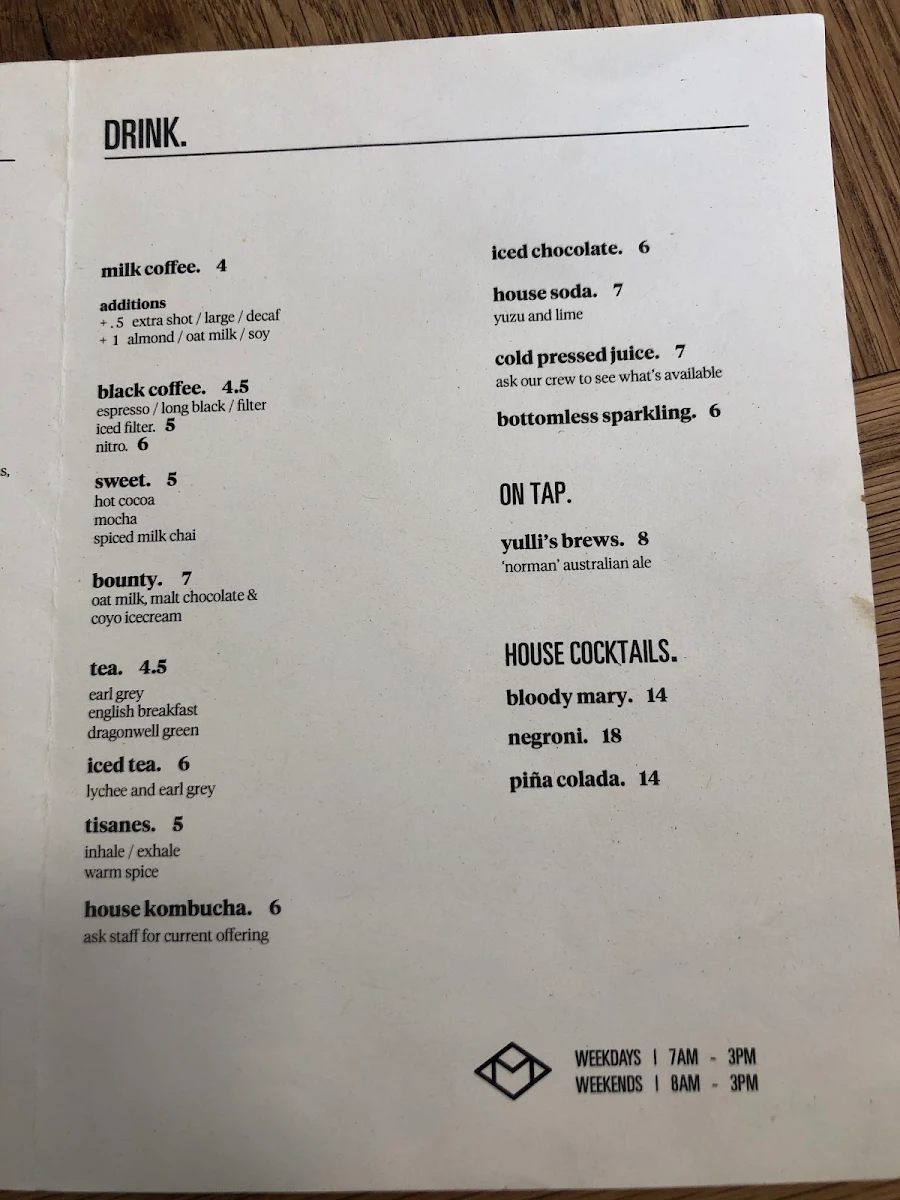 Menu, Mecca Coffee - Alexandria