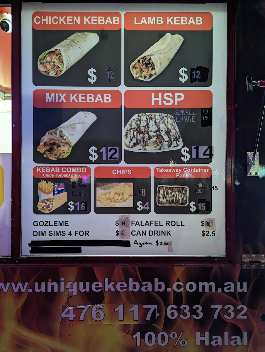 Menu, Unique Kebab