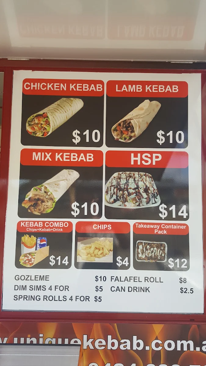 Menu, Unique Kebab
