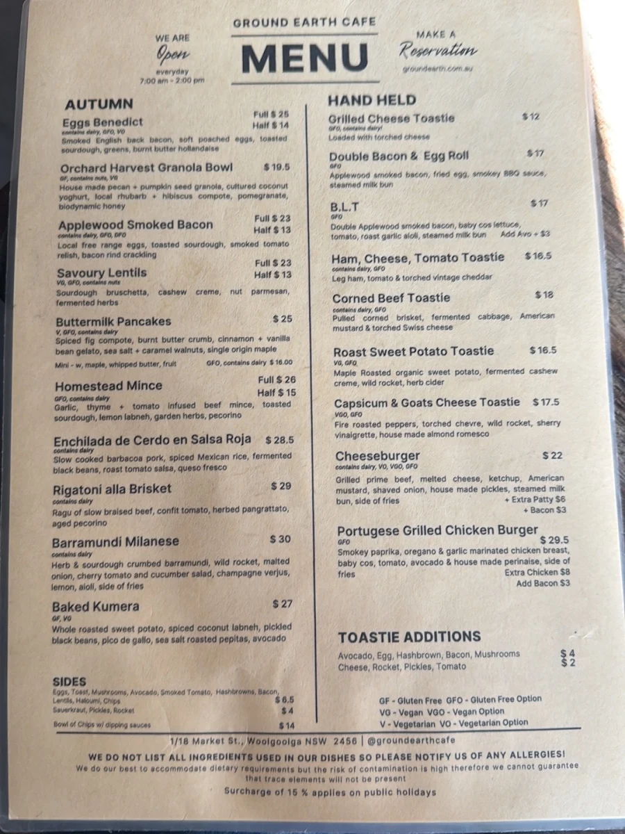 Menu, Ground Earth