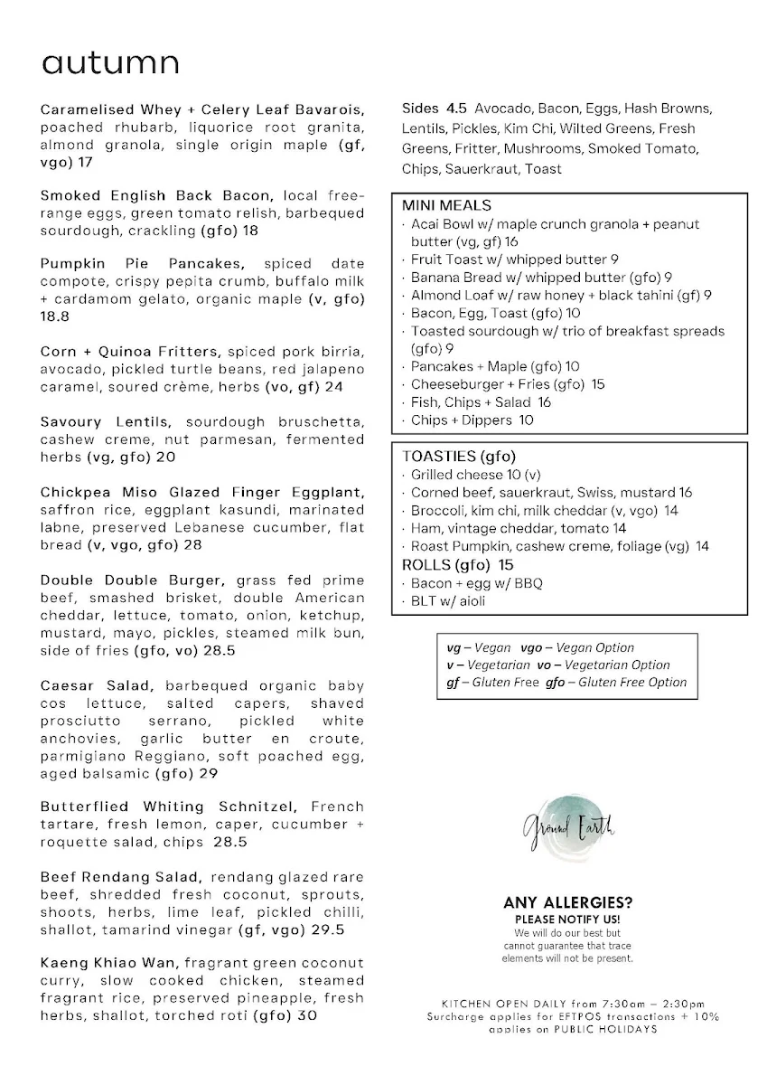 Menu, Ground Earth