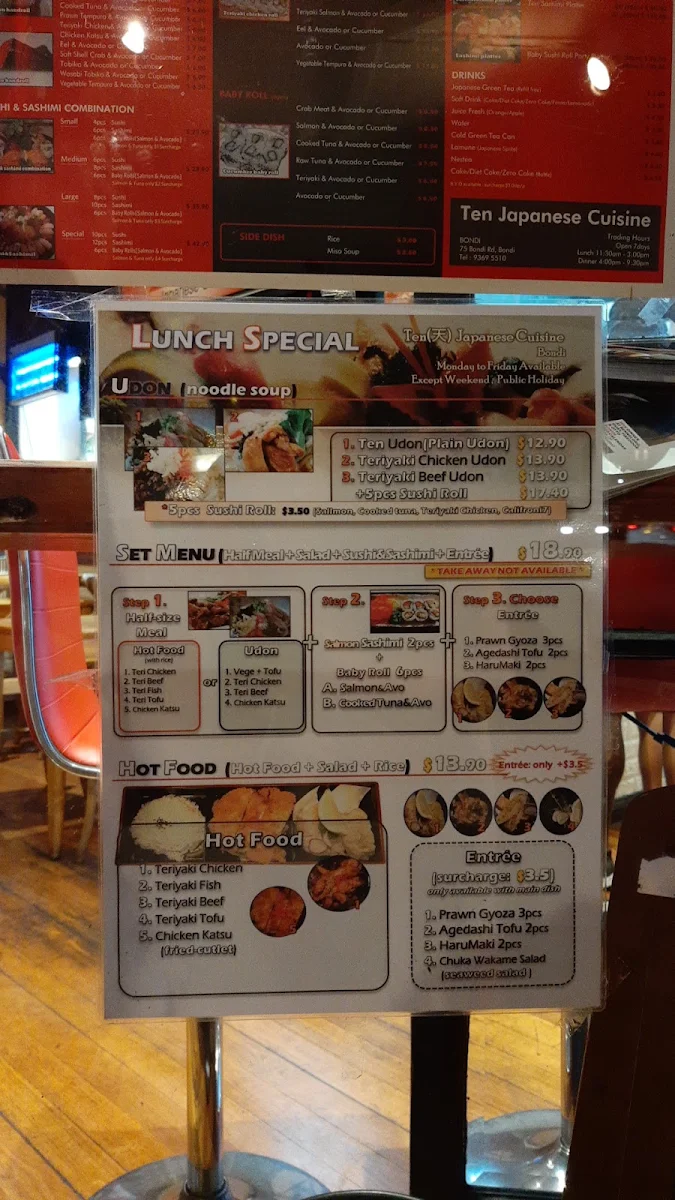 Menu, Ten Japanese Cuisine Bondi