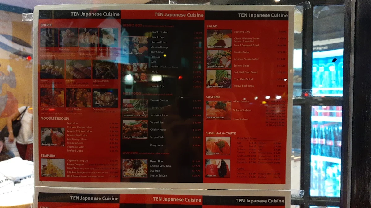 Menu, Ten Japanese Cuisine Bondi