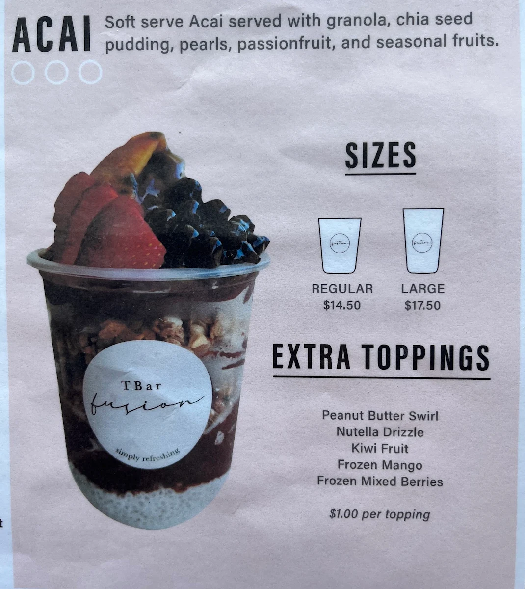 Menu, T Bar Fusion