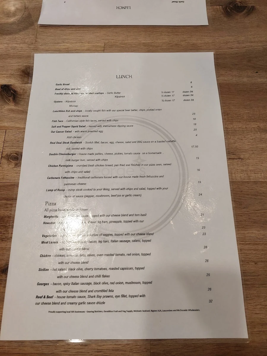 Menu, Tarcoola Tavern-Bar-Bistro