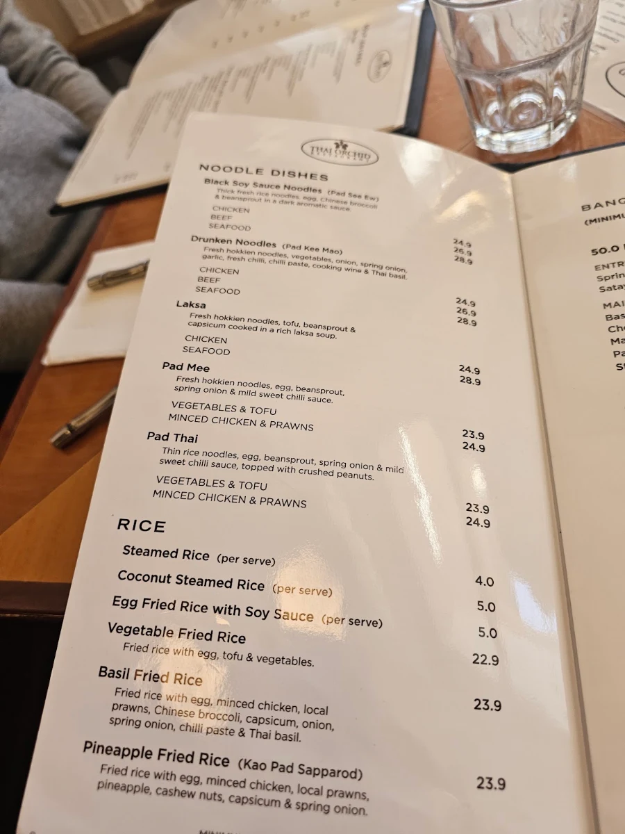 Menu, Thai Orchid Restaurant