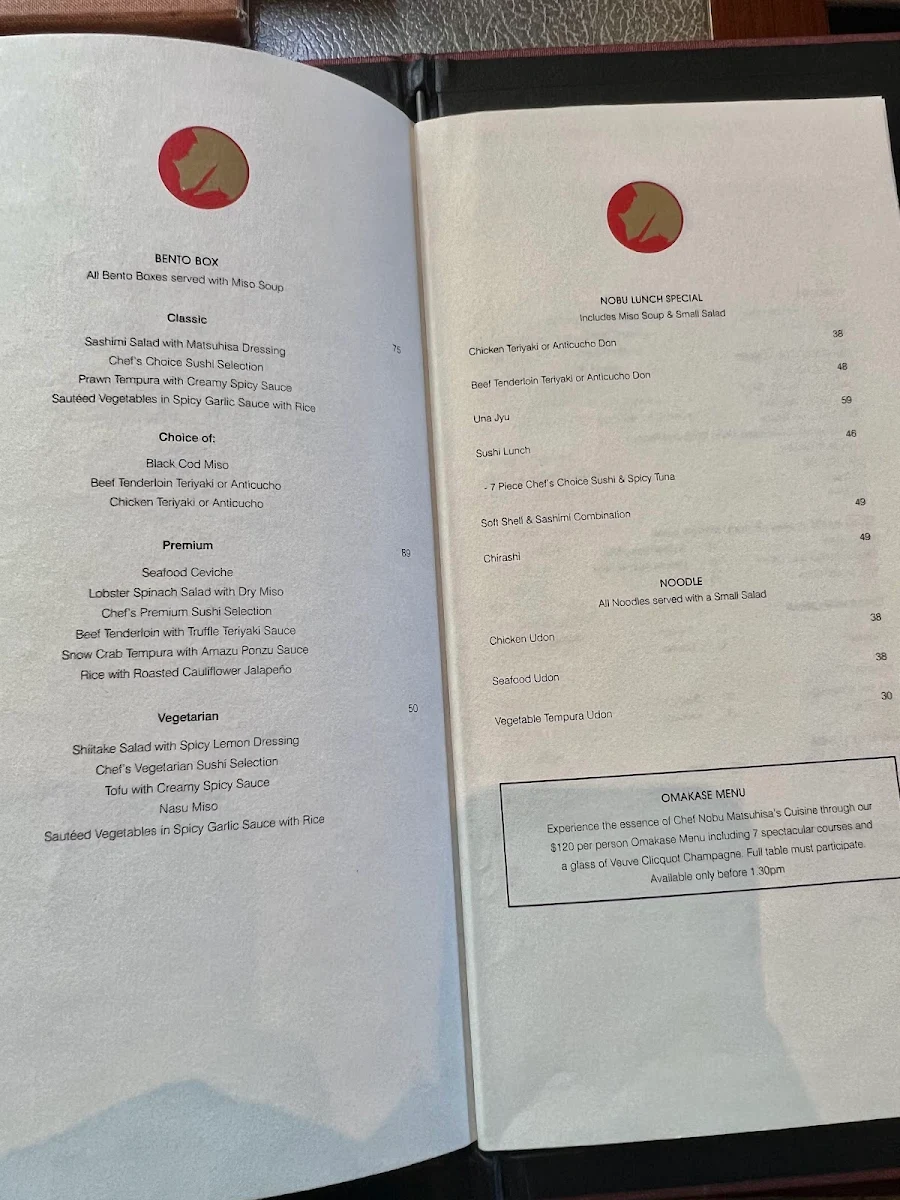 Menu, Nobu Perth