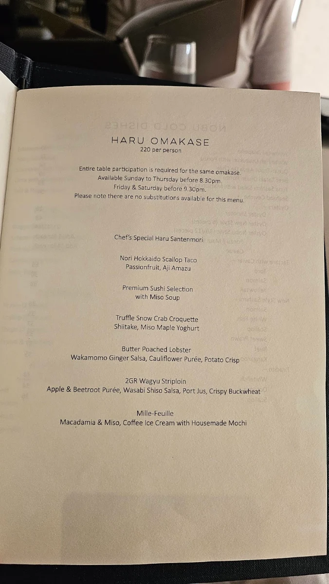 Menu, Nobu Perth