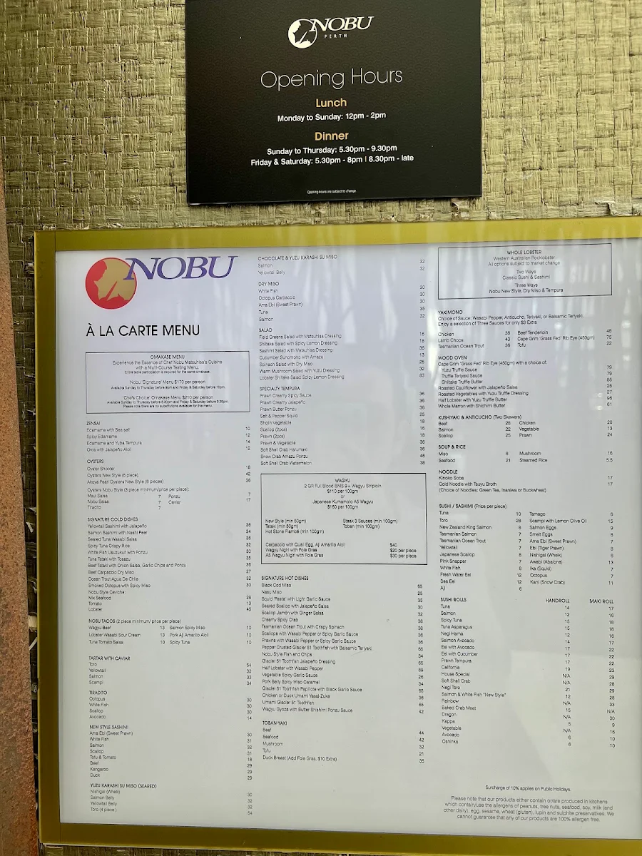 Menu, Nobu Perth