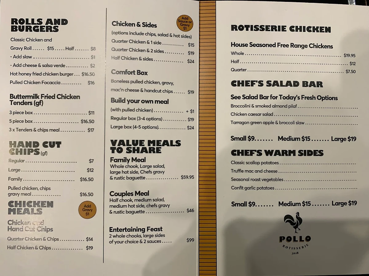 Menu, Pollo rotisserie