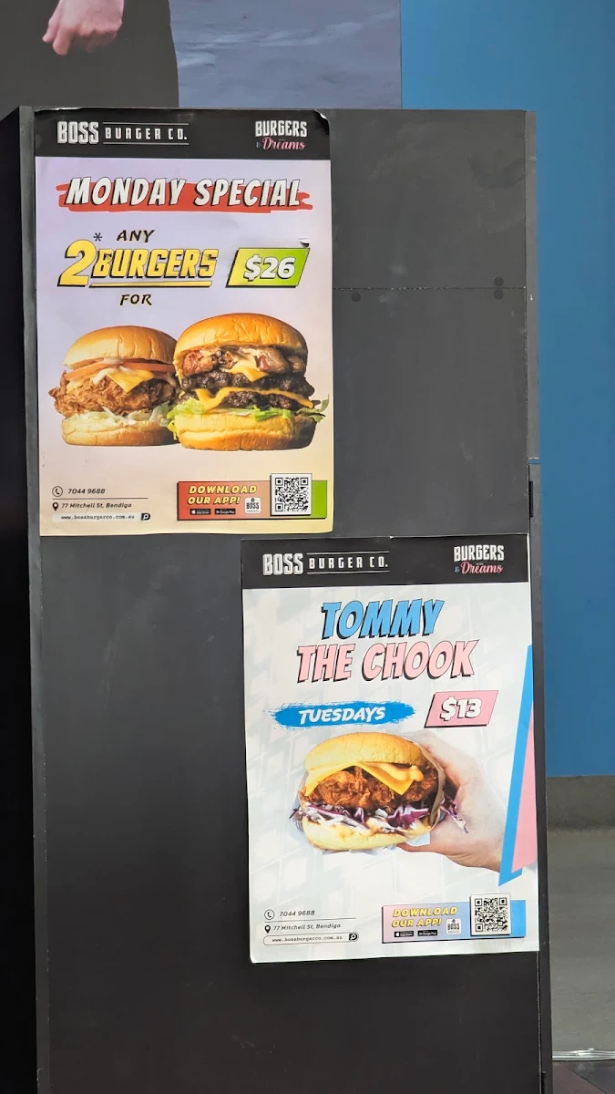 Menu, Boss Burger Co. Bendigo