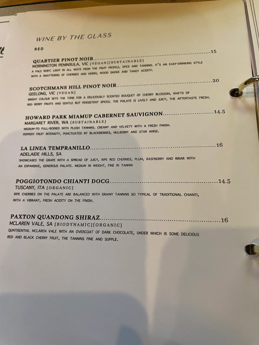 Menu, The Cottage Balmain