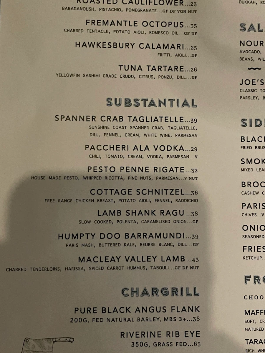 Menu, The Cottage Balmain