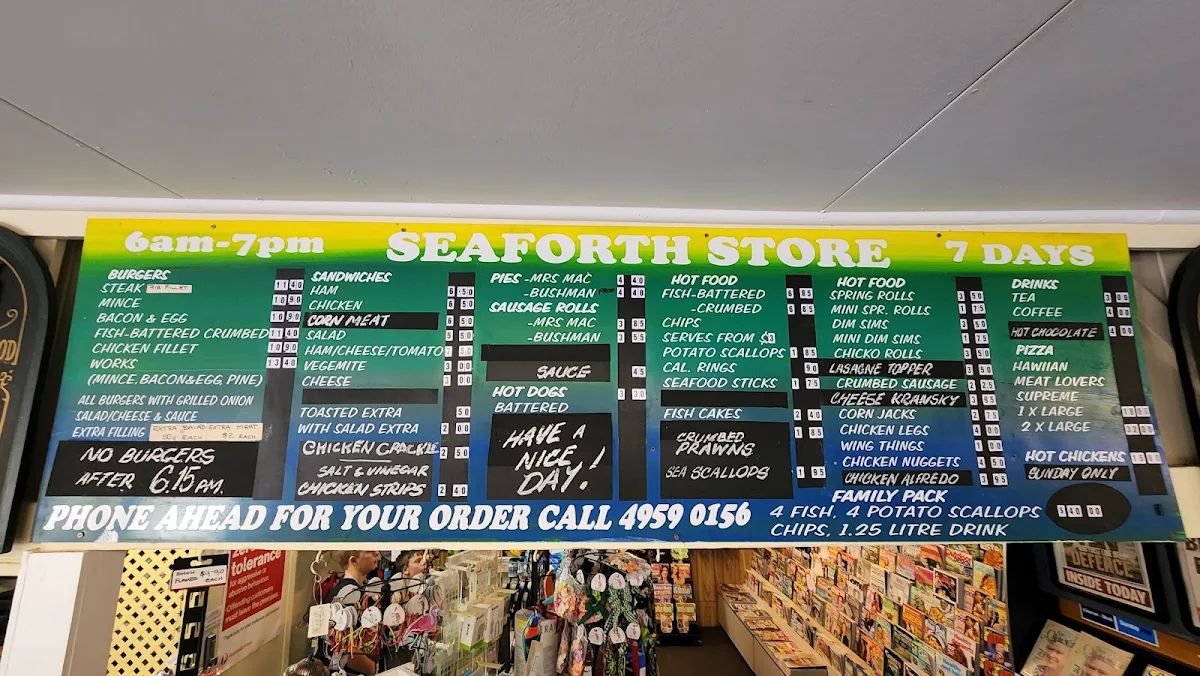Menu, Seaforth Pitt Stop Classic Cafe