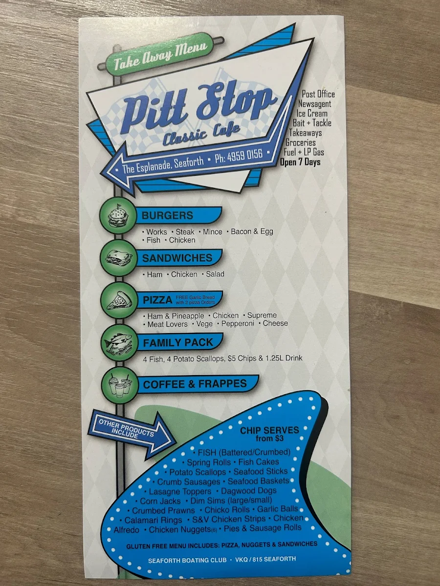 Menu, Seaforth Pitt Stop Classic Cafe